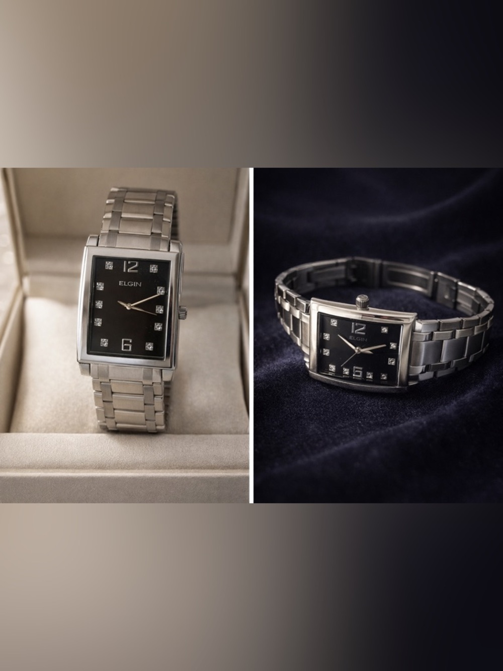Elgin Men's Silver Watch with Black Dial